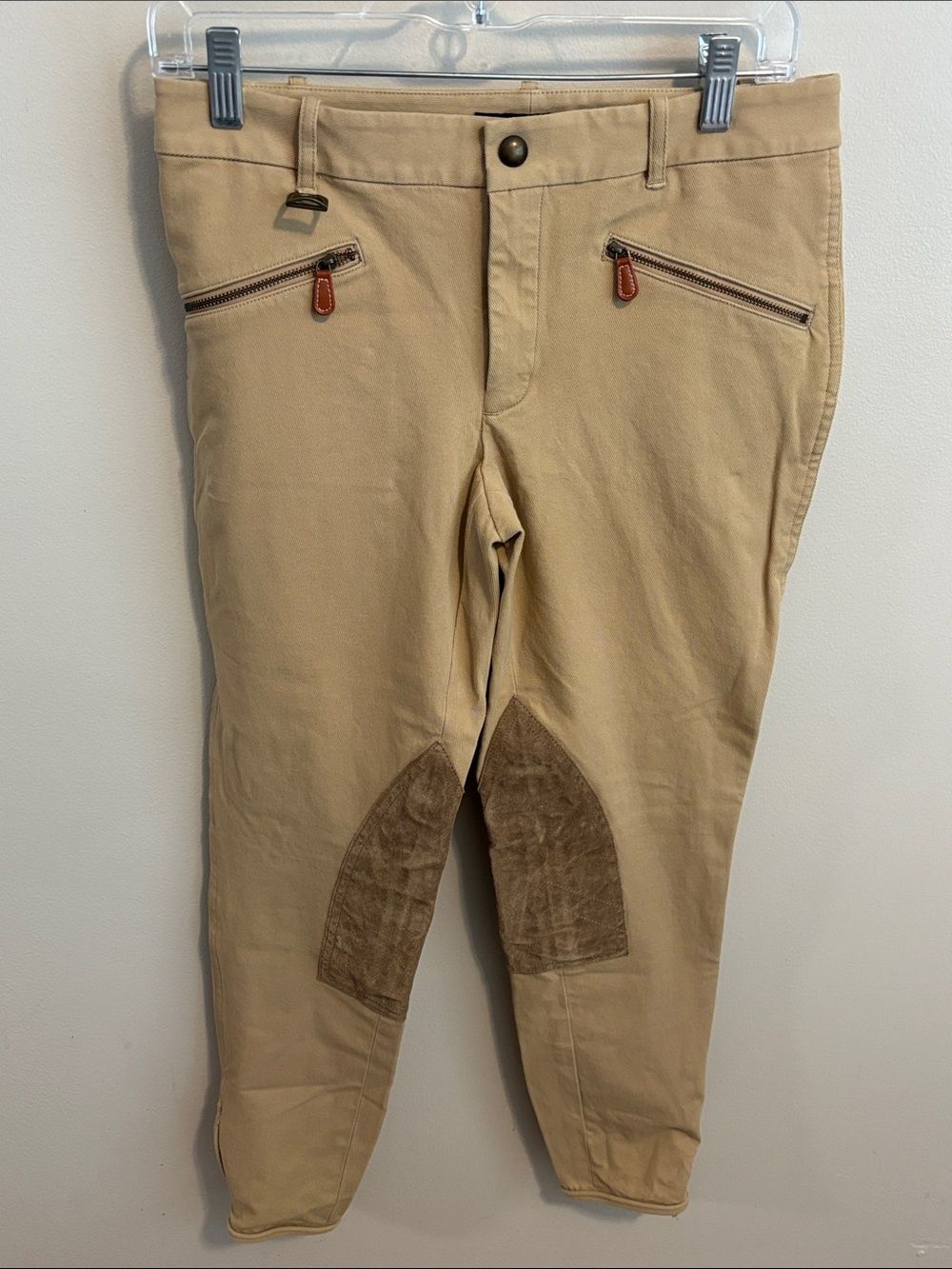 Ralph Lauren Blue Label Khaki Equestrian Riding Pants Breeches Suede Patch 8